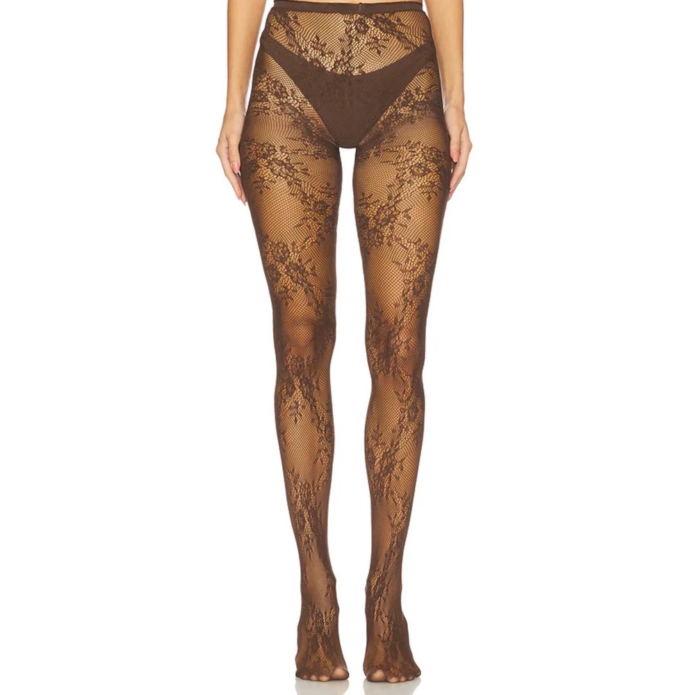 petit moments Stretch Lace Tights in Brown One Size